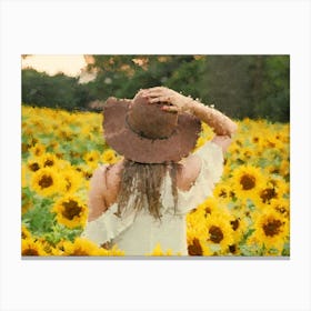 A Girl In The Field Of Sunflowers, Oil Painting Canvas Print