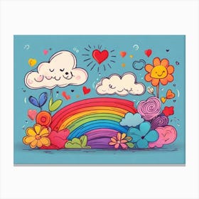 Rainbow And Flowers Canvas Print