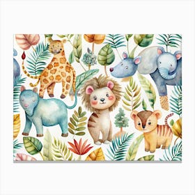 Watercolor Seamless Pattern With Jungle Animals Canvas Print