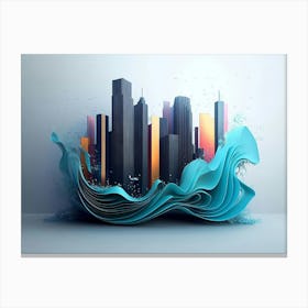 3d Skyline Waves Canvas Print