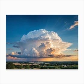 Cumulus Clouds Looming High Over A Serene Landscape Bathed In Sunset Light A Cluster Of White Clou (1) Canvas Print