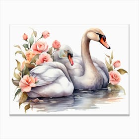 Swans With Roses Canvas Print