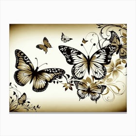 Butterflies On A Floral Background Canvas Print