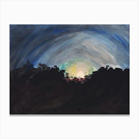 Sun Behind The Trees - watercolor impressionism nature sky sunset hand painted dark black blue Canvas Print