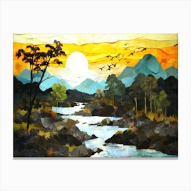 Sunset Stream - Sunset In The Mountains Canvas Print