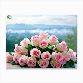 Bouquet Of Delicate Pink Roses Symbolizing The Anniversary Of A Passionate Love Petals Kissed By Mo Canvas Print