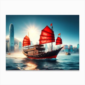 Red Boat In Hong Kong Canvas Print