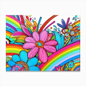 Rainbow And Flowers 1 Canvas Print