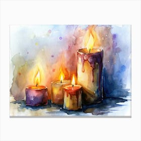 Watercolor Painting Of Burning Candles 1 Canvas Print