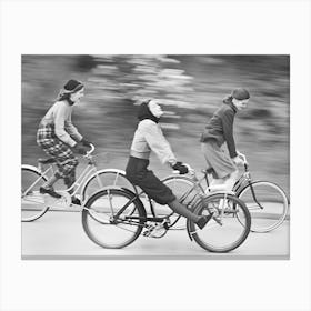 Bicycle Riders Vintage Black and White Photo Canvas Print