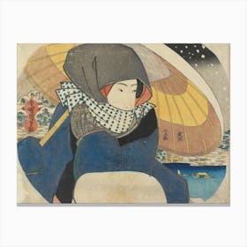 Woman With Umbrella In Snow (1830) Print In High Resolution By Utagawa Kunisada Canvas Print