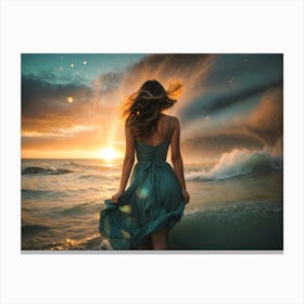 Sensual woman at Sunset on The Beach Canvas Print