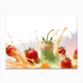 A Vibrant Image Of Strawberries Submerged In A Creamy, Orange Splash, Creating A Dynamic And Delicious Scene Canvas Print