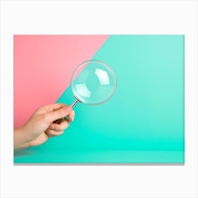 Hand Holding Magnifying Glass On Colorful Background Canvas Print