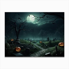 Art Landscape Pumpkin Holiday Design Halloween Fear Moon Skittish Green Grave Dark Scene (34) Canvas Print