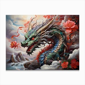 Dragon With Flowers Canvas Print