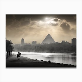 Black And White Photograph Of Cairo Egypt Nile River Canvas Print