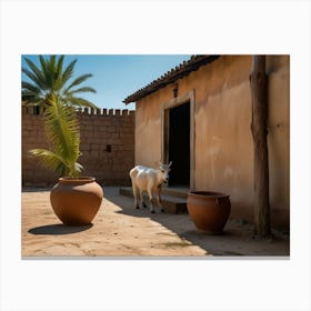 Goat In Front Of A House Canvas Print