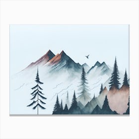 Mountain And Forest In Minimalist Watercolor Horizontal Composition 378 Canvas Print