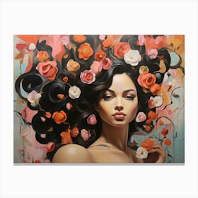 Woman With Flowers In Her Hair Canvas Print