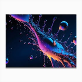 A Close Up Of A Colorful Liquid Splash With Iridescent Droplets Canvas Print