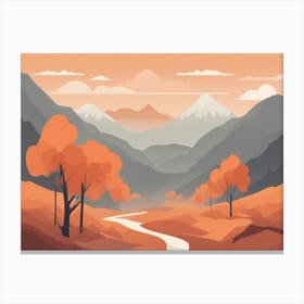 Misty mountains horizontal background in orange tone 149 Canvas Print