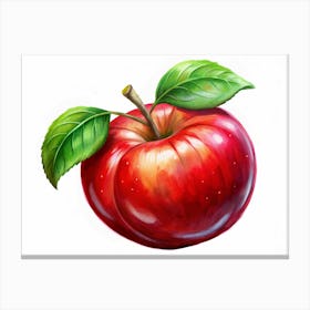 Red Apple With Green Leaves On A White Background Canvas Print