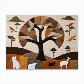'Animals Under Tree' American Quilting Inspired Folk Art, 1397 Canvas Print