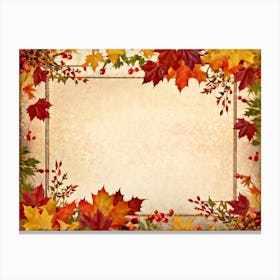 Autumn Themed Thanksgiving Frame Edges Adorned With Crimson Orange And Yellow Leaves Center Hold (5) Canvas Print