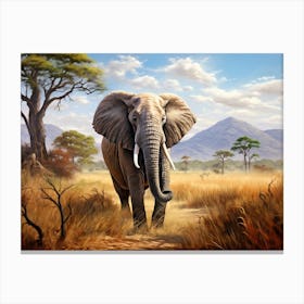 African Elephant In The Savannah Painting 4 Canvas Print