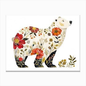 Little Floral Polar Bear 2 Canvas Print