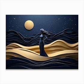 Woman Body Silhouette Standing On Golden Dunes 6 Canvas Print