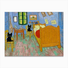 The Bedroom With Black Cats, Vincent Van Gogh  Inspired Canvas Print