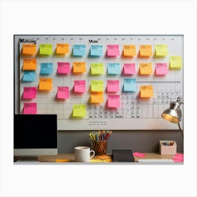 Calendar Brimming With Multicolored Post It Notes Varying Sizes Each Inscribed With Urgent Reminde (1) Canvas Print