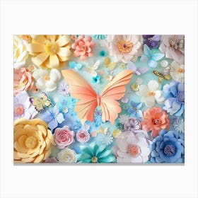 Paper Flowers With Butterflies Canvas Print