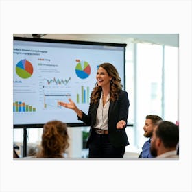 Businesswoman Exuding Joy As She Confidently Conducts A Training Seminar Engaging Audience With Dyn (4) Canvas Print