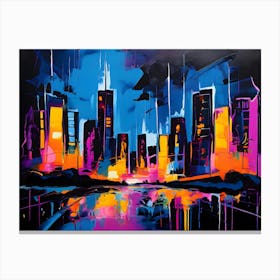 Neon Glow Cityscape Reflection Canvas Print