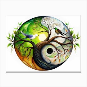 Yin Yang Tree With Birds Canvas Print