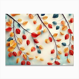 Hanging Branches Seamless Pattern Leaves Fall with Bright Color Flowers 1 Canvas Print