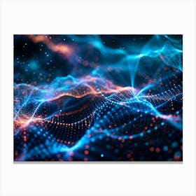 Abstract Background Of Blue And Orange Particles Forming A Wave Pattern Canvas Print