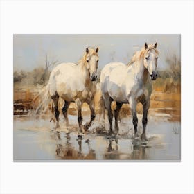 Horses Painting In Camargue, France, Landscape 1 Canvas Print