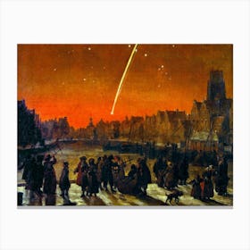 Newton's Day | Great Comet over Rotterdam, Lieve Verschuier (1680) Newton's Comet | Remastered Immaculate High Definition Artwork Image Canvas Print