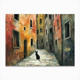 Black Cat In Trieste, Italy, Street Art Watercolour Painting 4 Canvas Print
