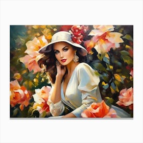 Elegant Woman In A Hat Canvas Print