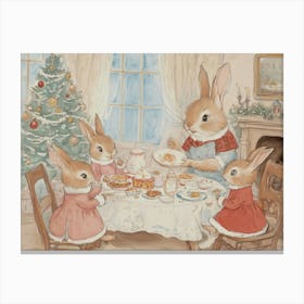 Rabbits Enjoying Holiday Meal Canvas Print