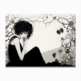 Sad Asian Gothic Girl In A Black Dress Canvas Print