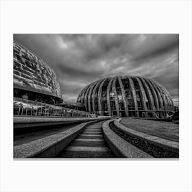 Black And White Photo Of A Building Canvas Print