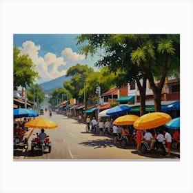 Thai Street Scene Art Canvas Print