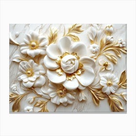 3d Floral Elegance Seamless Gold and White Ceramic Marble Texture 1 Canvas Print