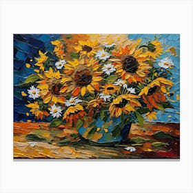 Sunflowers In A Blue Vase - Ai Canvas Print